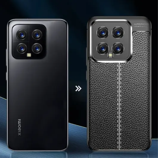 Xiaomi 14 Hoesje met Kunstleer Coating Back Cover Zwart afbeelding 7