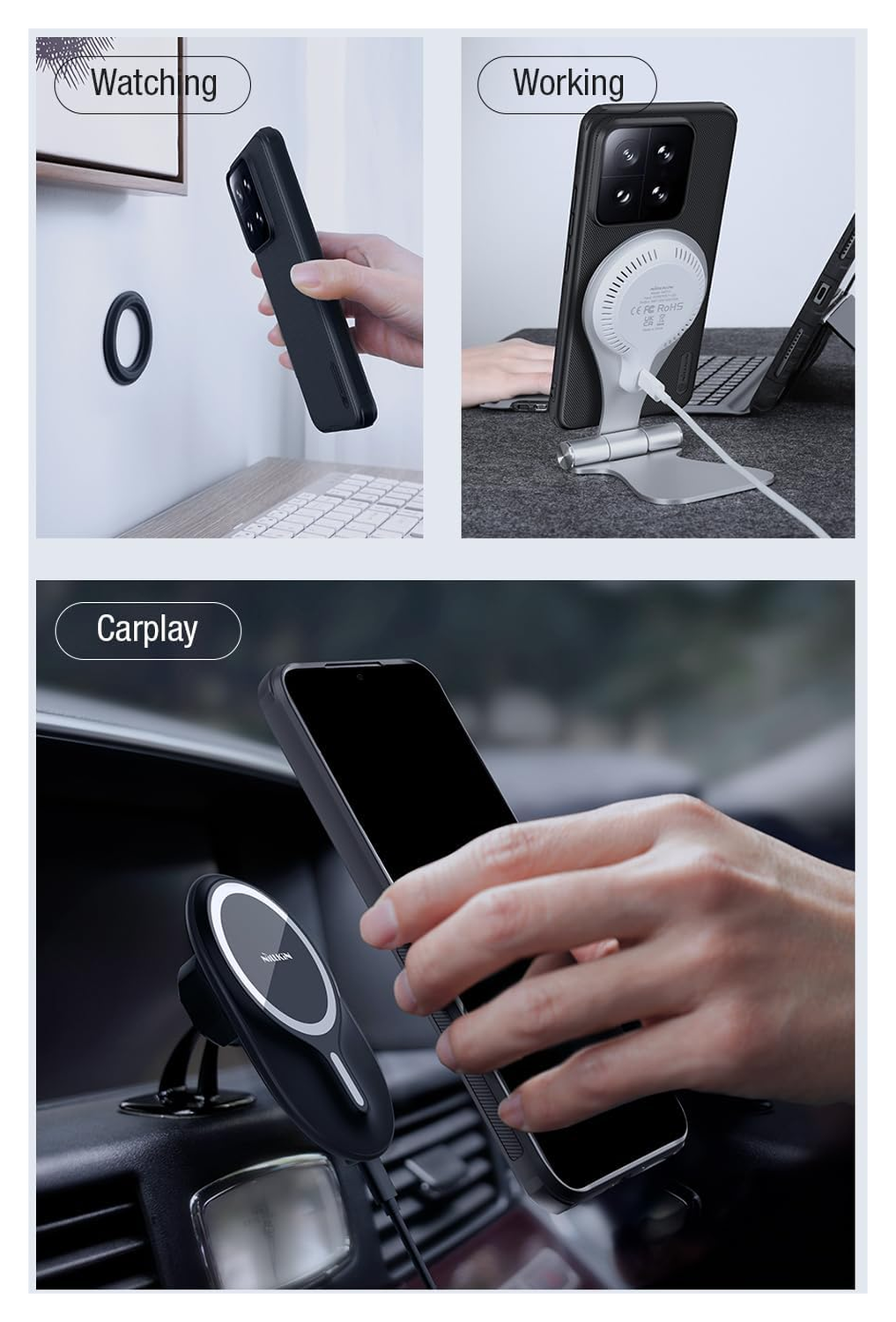 Nillkin Frosted Shield Xiaomi 14 Hoesje MagSafe Back Cover Zwart afbeelding 6