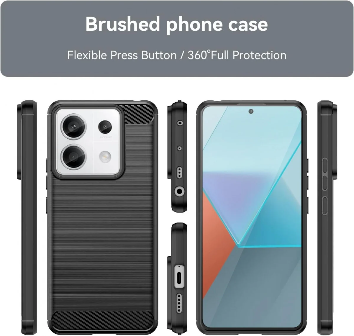 Xiaomi Redmi Note 13 Pro 5G/Poco X6 Hoesje Geborsteld Backcover Zwart afbeelding 4