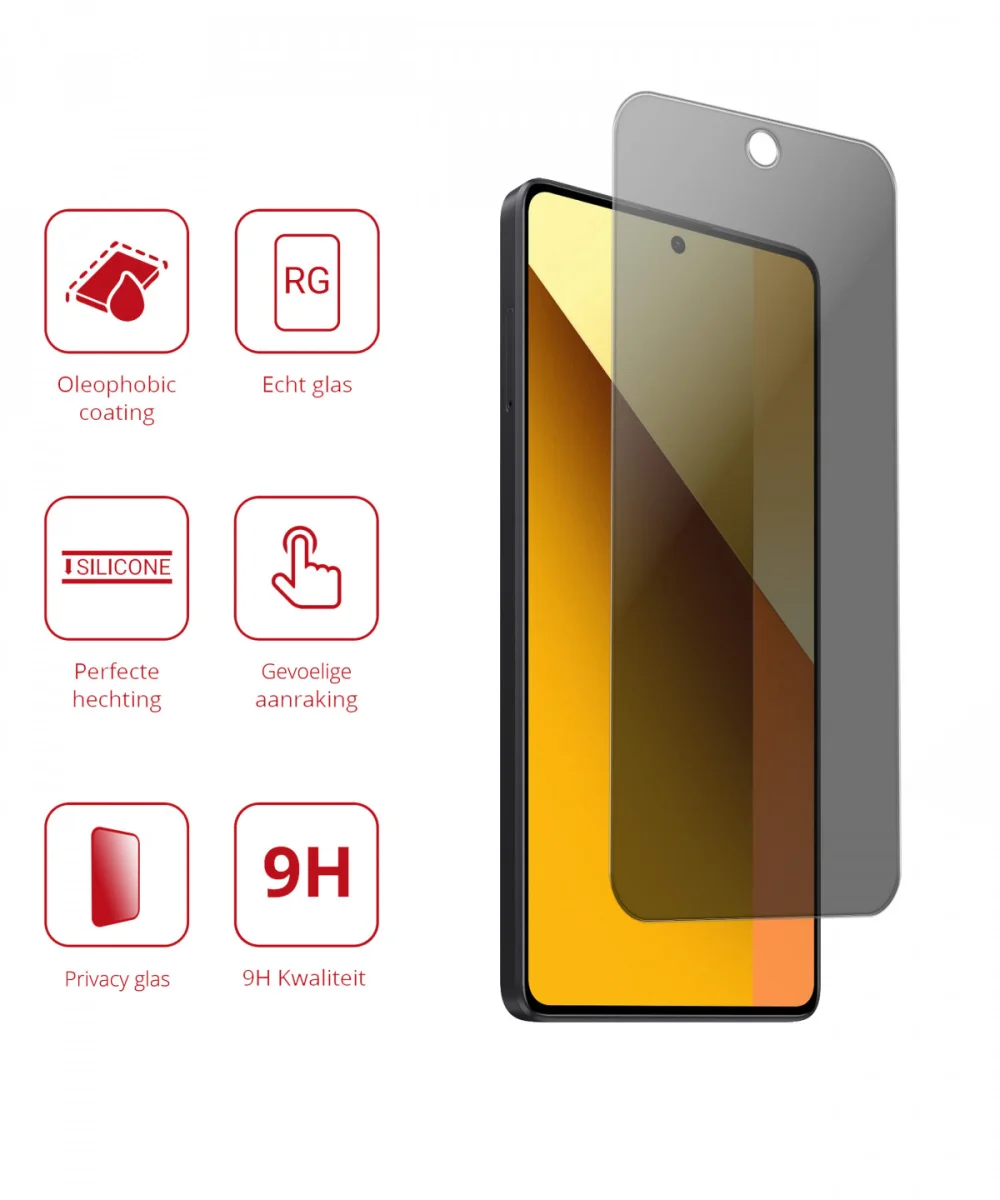 Rosso Xiaomi Redmi Note 13 5G 9H Tempered Glass Protector Privacy afbeelding 2