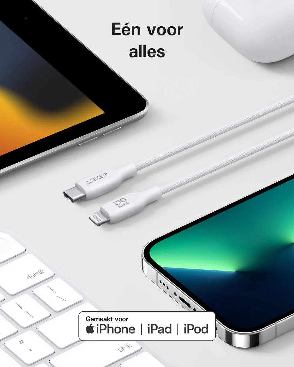 Anker 541 Bio-Based (30W) USB-C naar Apple Lightning Kabel 1.8M Wit afbeelding 2