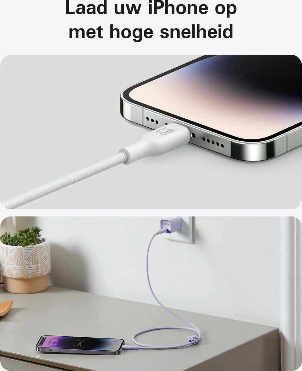 Anker 541 Bio-Based (30W) USB-C naar Apple Lightning Kabel 1.8M Wit afbeelding 4