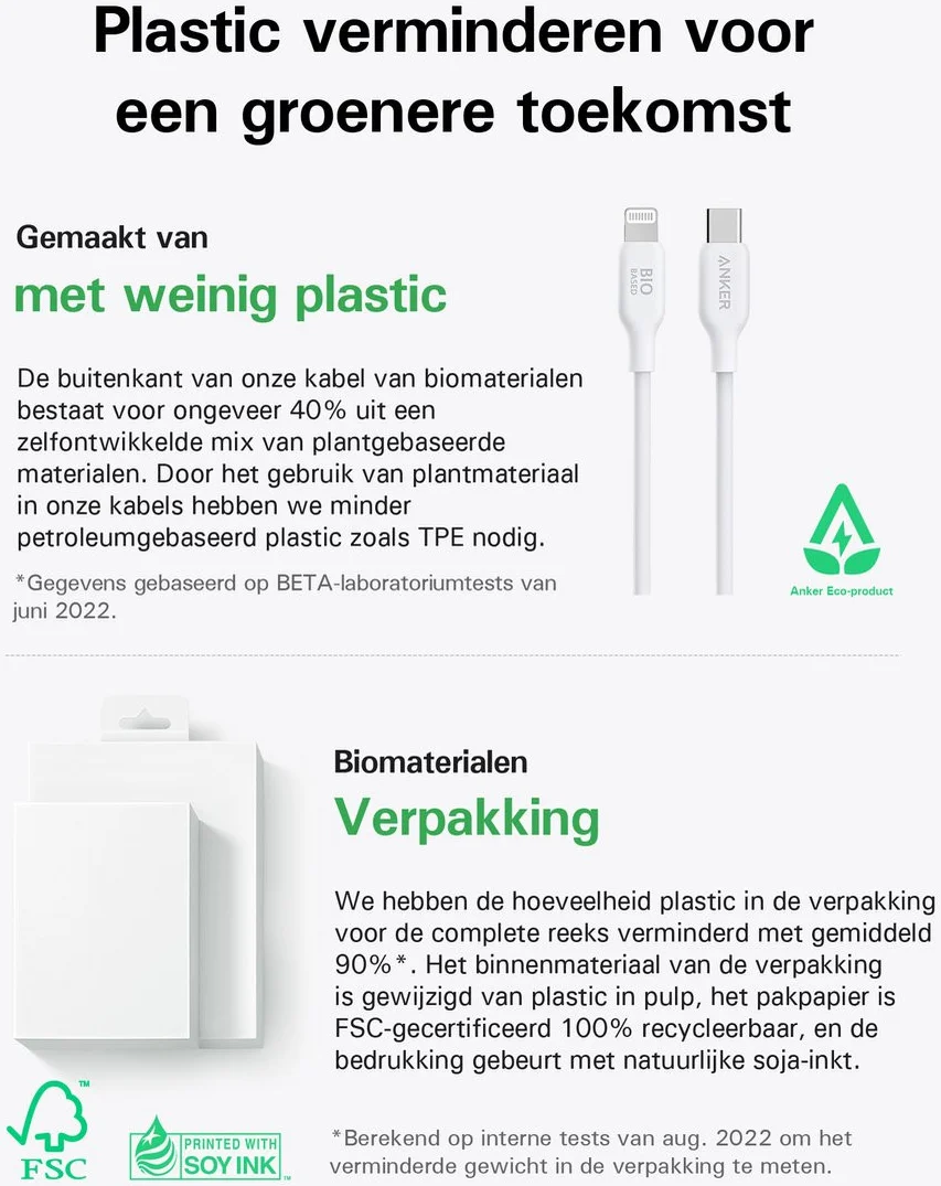 Anker 541 Bio-Based (30W) USB-C naar Apple Lightning Kabel 1.8M Wit afbeelding 6