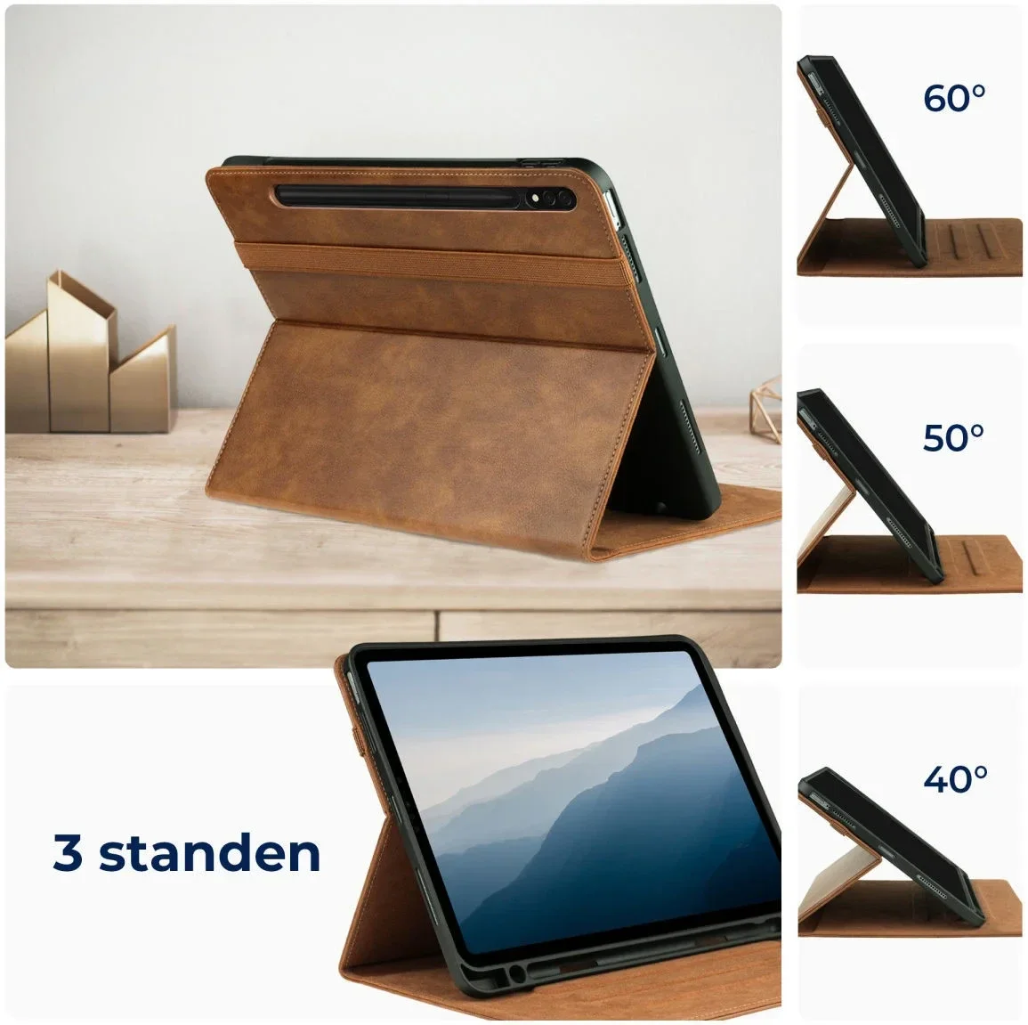 Rosso Element Samsung Galaxy Tab S9 FE Plus Hoes Book Case Bruin afbeelding 6