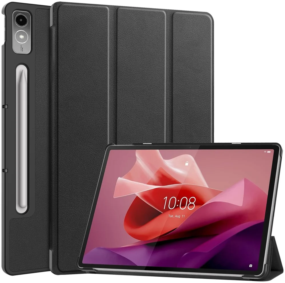 Lenovo Tab P12 Hoes Tri-Fold Book Case met Standaard Zwart afbeelding 1