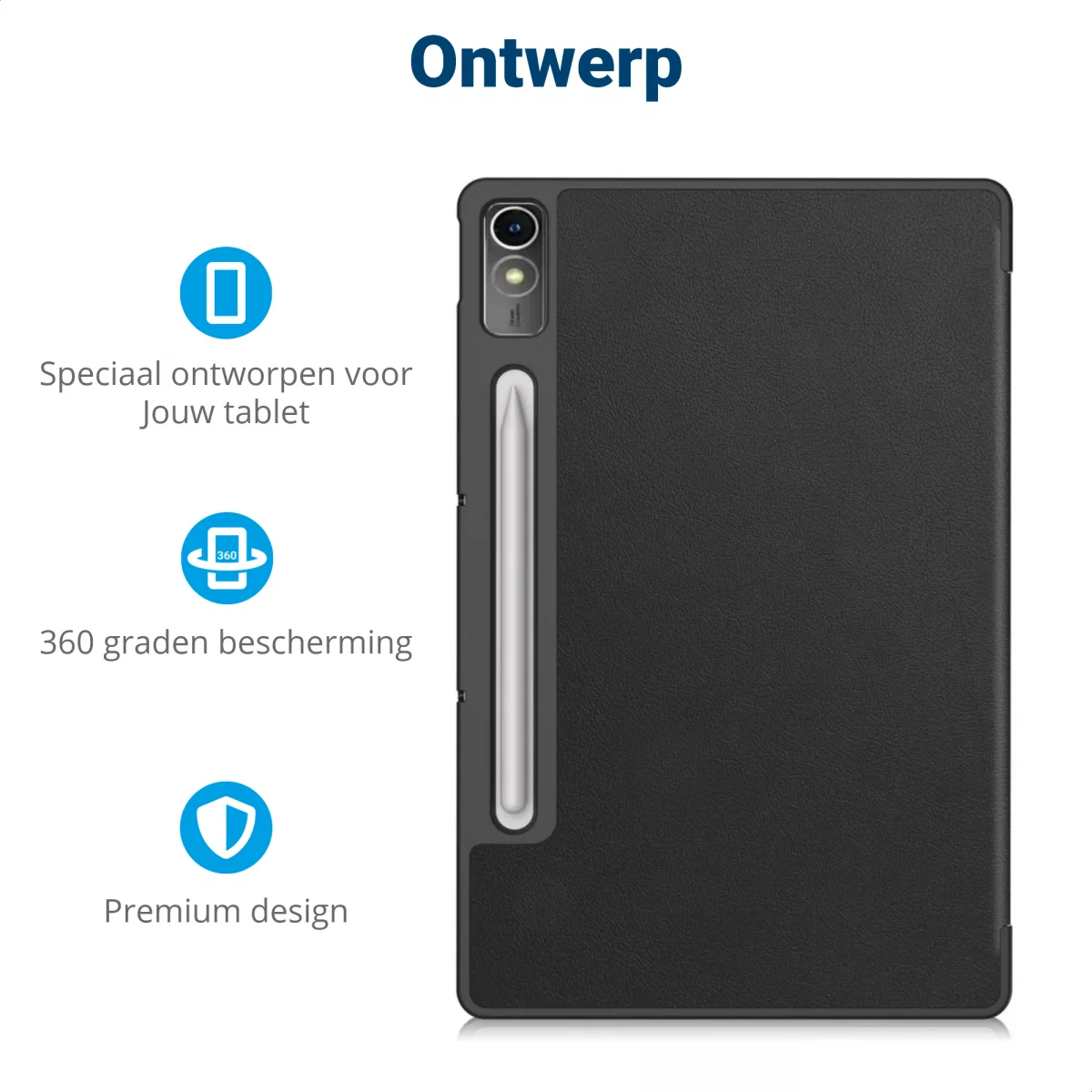 Lenovo Tab P12 Hoes Tri-Fold Book Case met Standaard Zwart afbeelding 4