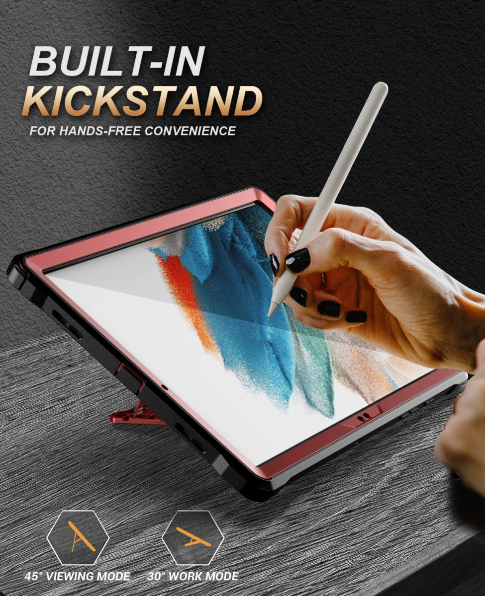 Samsung Galaxy Tab A8 Hoes met Screen Protector en Standaard Rood afbeelding 4