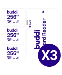 Buddi MicroSDXC Geheugenkaart met SD Kaart Adapter 256GB 3-Pack