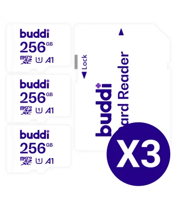 Buddi MicroSDXC Geheugenkaart met SD Kaart Adapter 256GB 3-Pack Geheugenkaarten