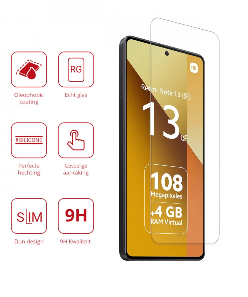 Rosso Xiaomi Redmi Note 13 5G 9H Tempered Glass Screen Protector afbeelding 2