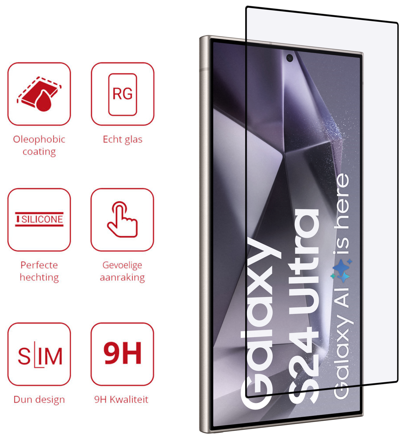 Rosso Samsung Galaxy S24 Ultra 9H Tempered Glass Fingerprint Friendly afbeelding 2