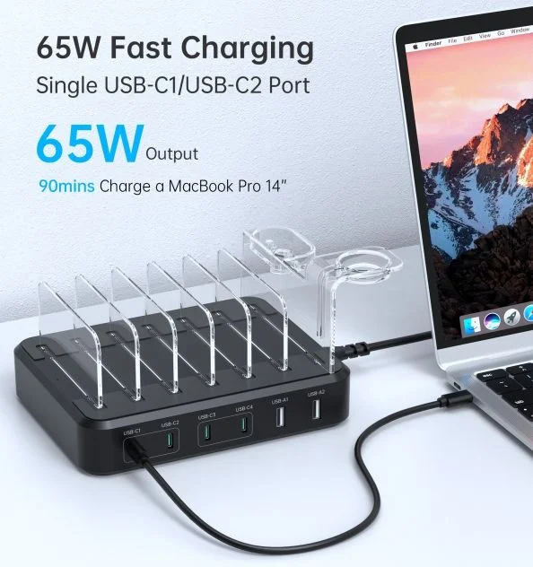 Choetech 65W Docking Station 6 Poort USB/USB-C Oplader 3.25A Zwart afbeelding 3