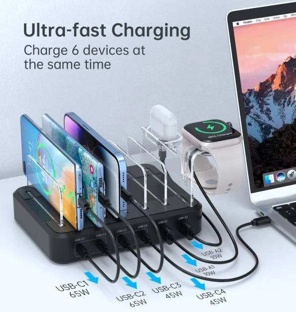 Choetech 65W Docking Station 6 Poort USB/USB-C Oplader 3.25A Zwart afbeelding 4