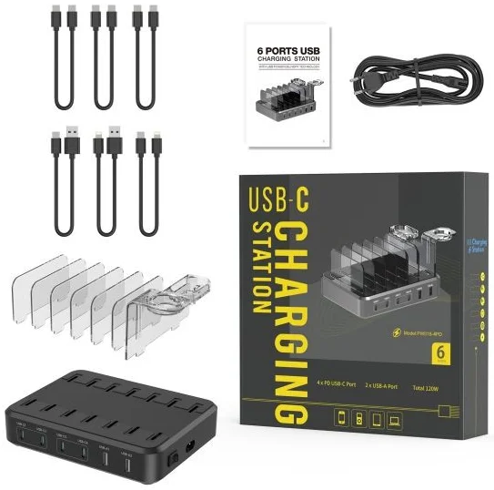 Choetech 65W Docking Station 6 Poort USB/USB-C Oplader 3.25A Zwart afbeelding 6
