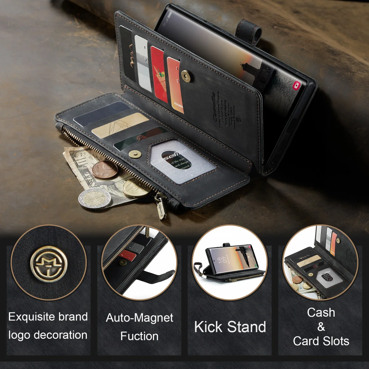 CaseMe C30 Samsung Galaxy S24 Ultra Hoesje Pasjeshouder Zwart afbeelding 3