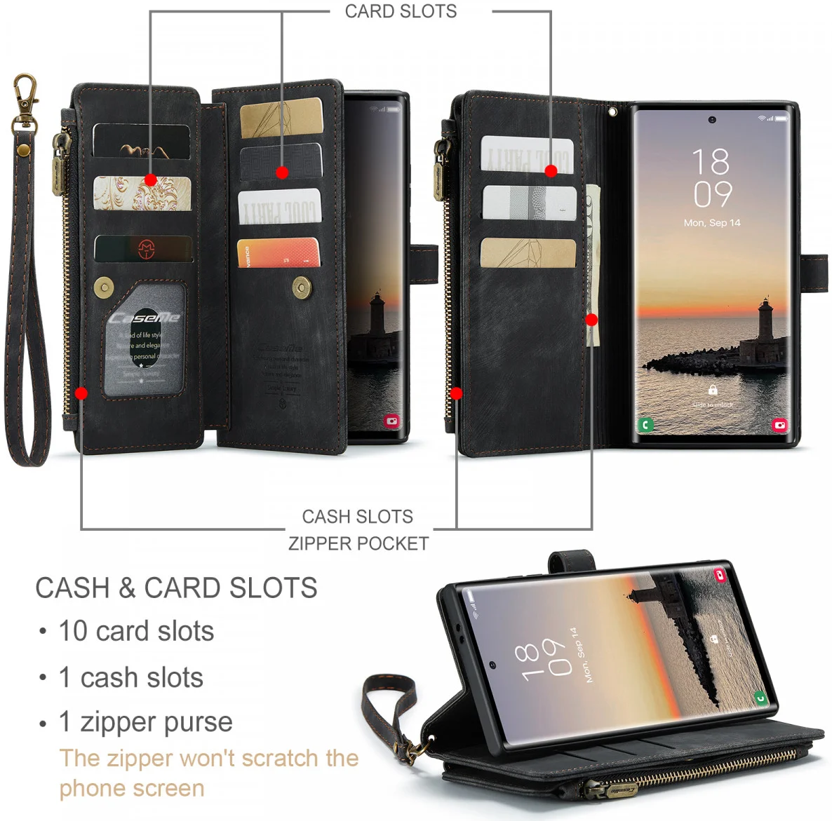 CaseMe C30 Samsung Galaxy S24 Ultra Hoesje Pasjeshouder Zwart afbeelding 5
