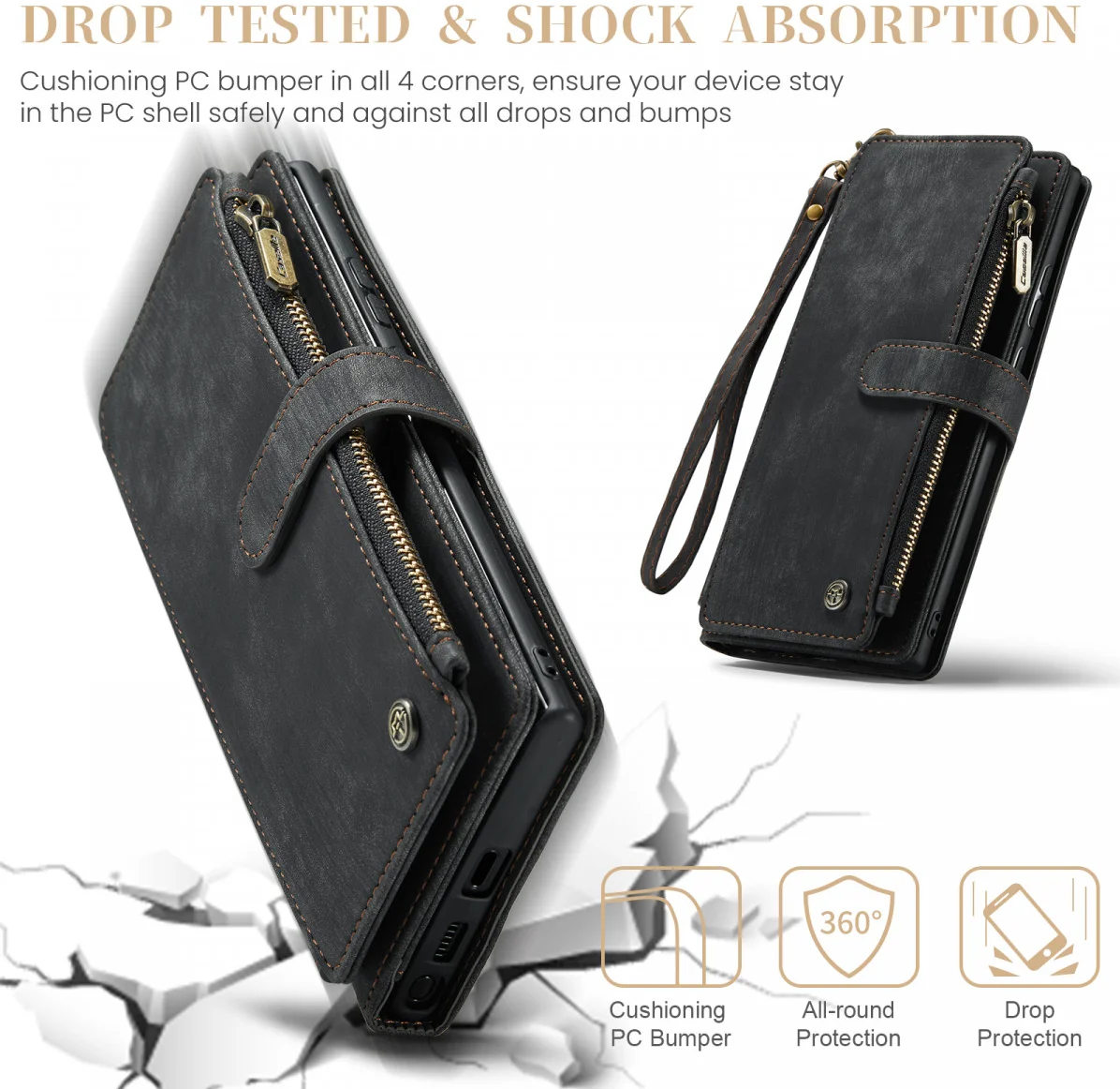 CaseMe C30 Samsung Galaxy S24 Ultra Hoesje Pasjeshouder Zwart afbeelding 7
