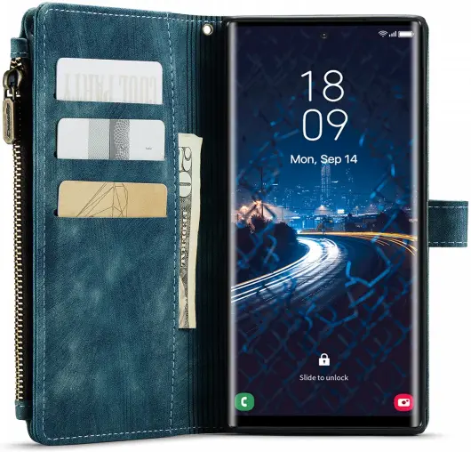 CaseMe C30 Samsung Galaxy S24 Ultra Hoesje Pasjeshouder Blauw afbeelding 2
