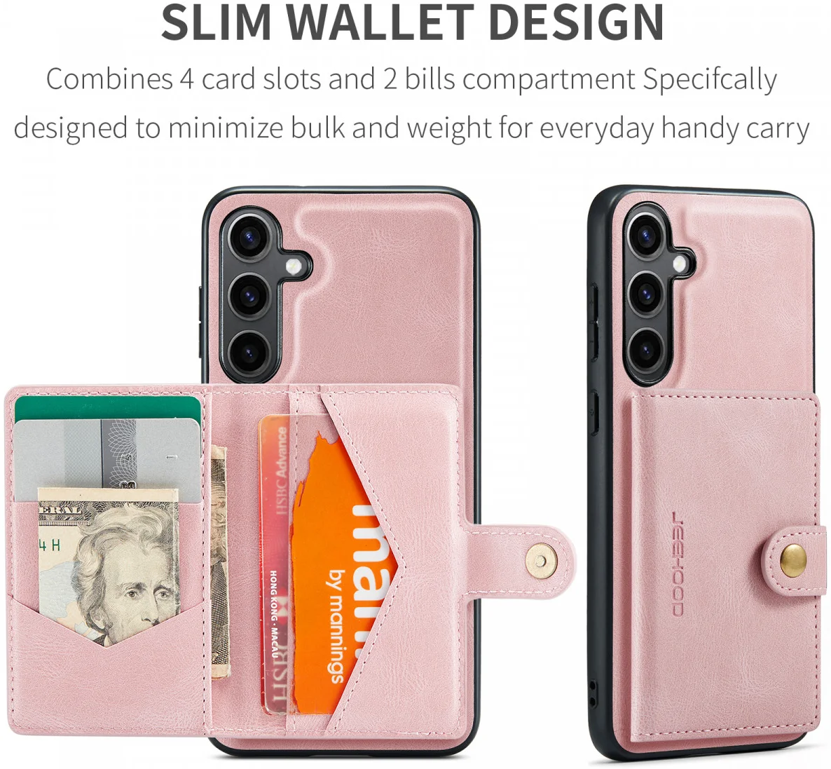 CaseMe JH-01 Samsung Galaxy S24 Hoesje Magnetische Kaarthouder Roze afbeelding 6