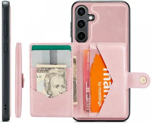 CaseMe JH-01 Samsung Galaxy S24 Hoesje Magnetische Kaarthouder Roze afbeelding 4