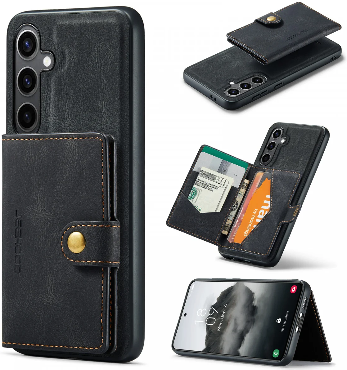 CaseMe Samsung Galaxy S24 Plus Hoes Magnetische Kaarthouder Zwart afbeelding 2