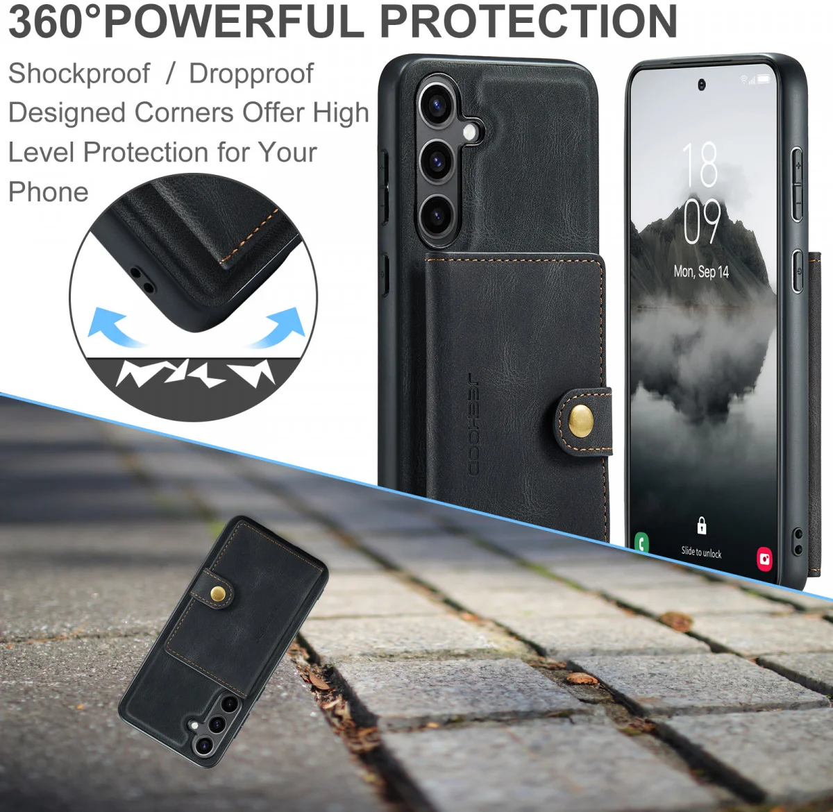 CaseMe Samsung Galaxy S24 Plus Hoes Magnetische Kaarthouder Zwart afbeelding 9