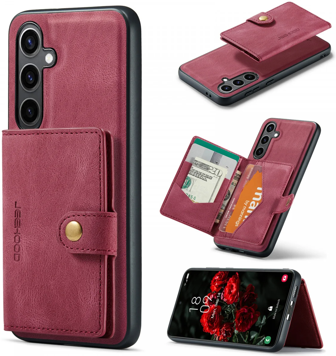 CaseMe Samsung Galaxy S24 Plus Hoes Magnetische Kaarthouder Rood afbeelding 2