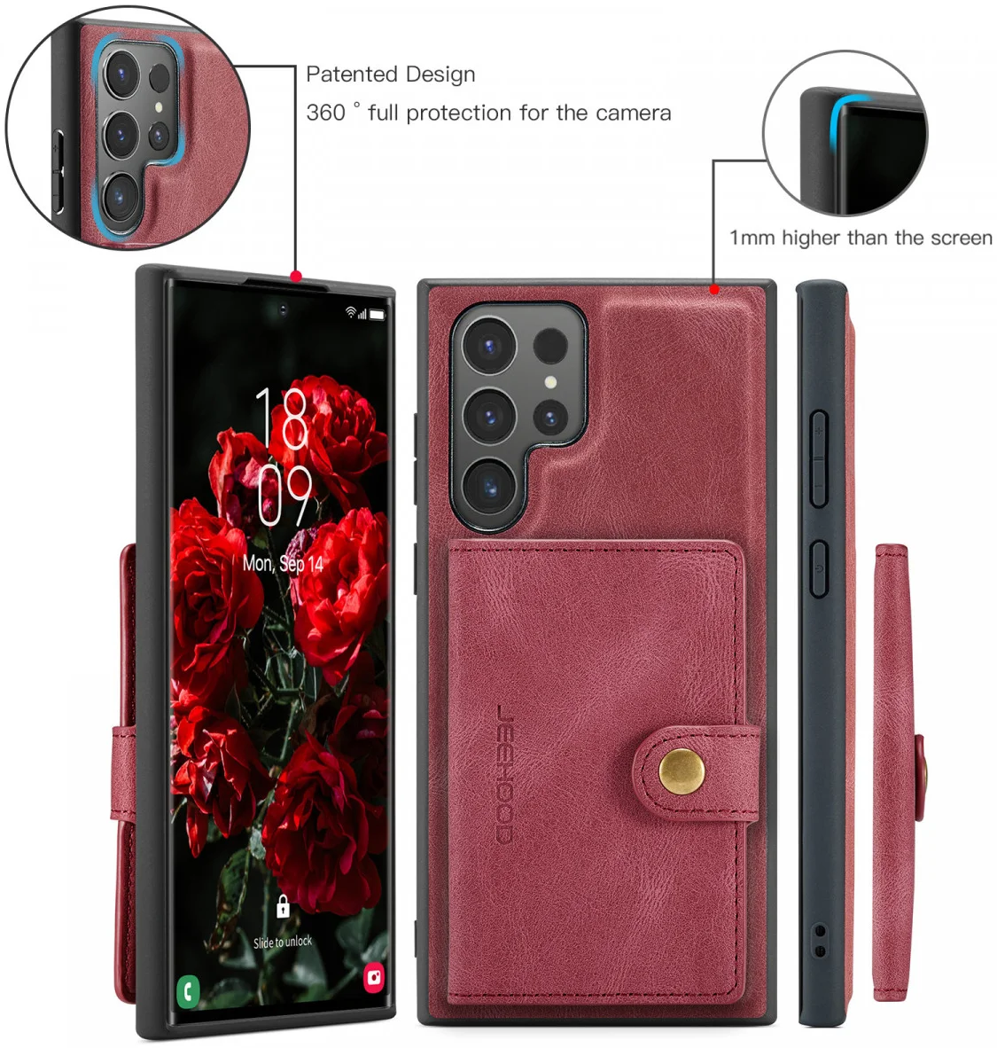 CaseMe JH-01 Samsung Galaxy S24 Ultra Hoes Magnetische Kaarthouder Rood afbeelding 12