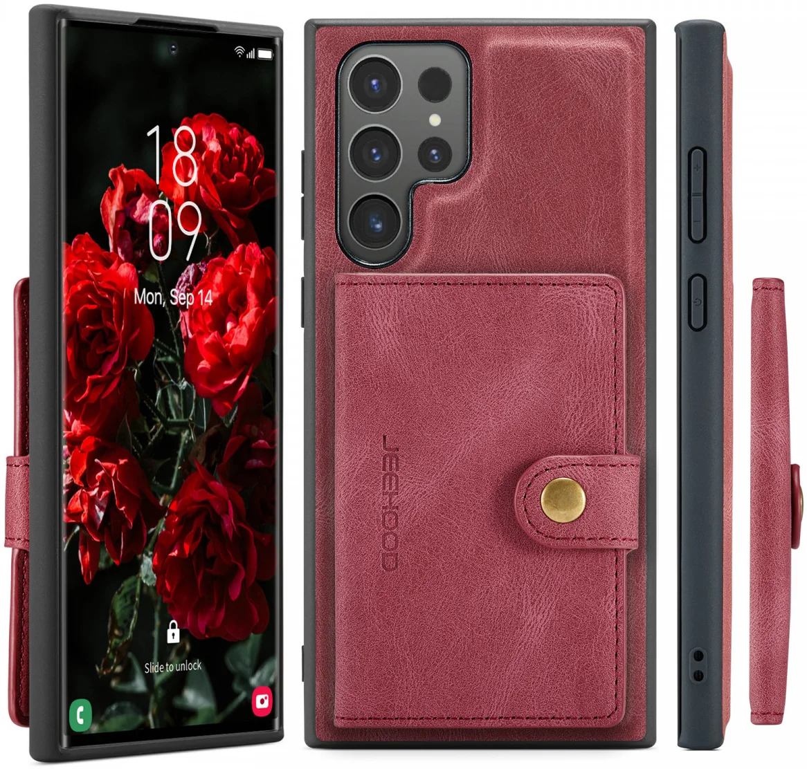 CaseMe JH-01 Samsung Galaxy S24 Ultra Hoes Magnetische Kaarthouder Rood afbeelding 24