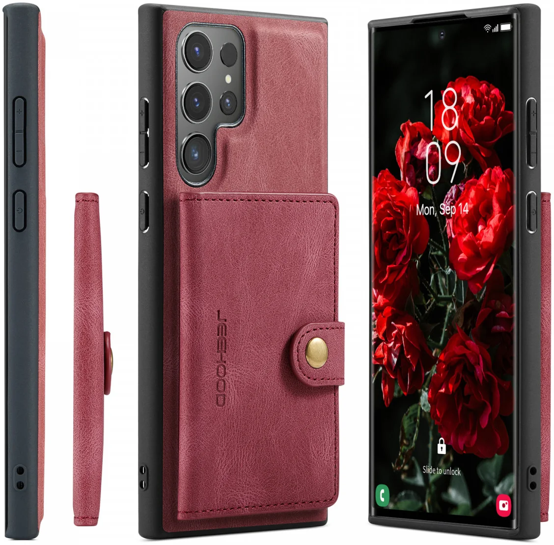 CaseMe JH-01 Samsung Galaxy S24 Ultra Hoes Magnetische Kaarthouder Rood afbeelding 25