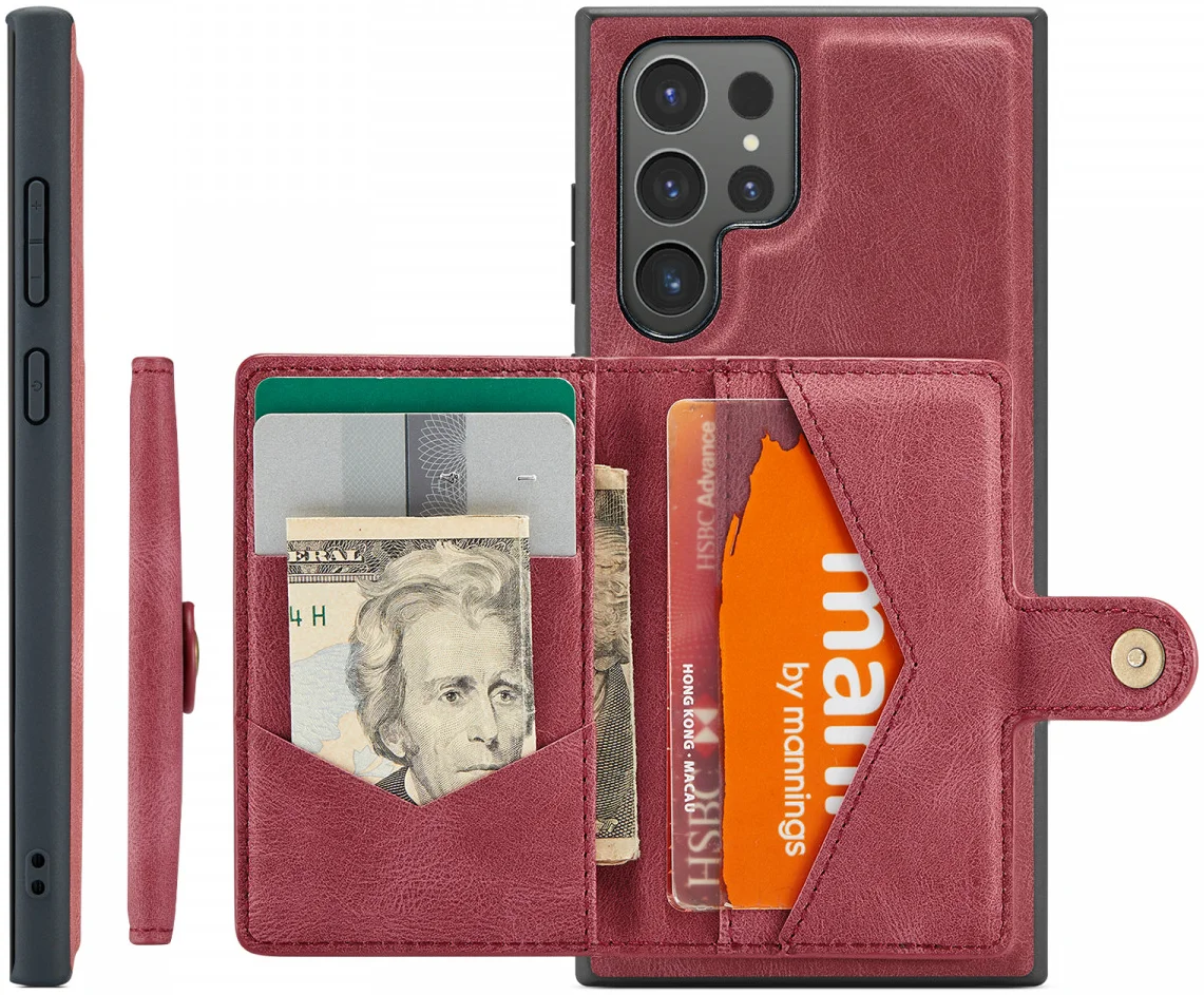 CaseMe JH-01 Samsung Galaxy S24 Ultra Hoes Magnetische Kaarthouder Rood afbeelding 5