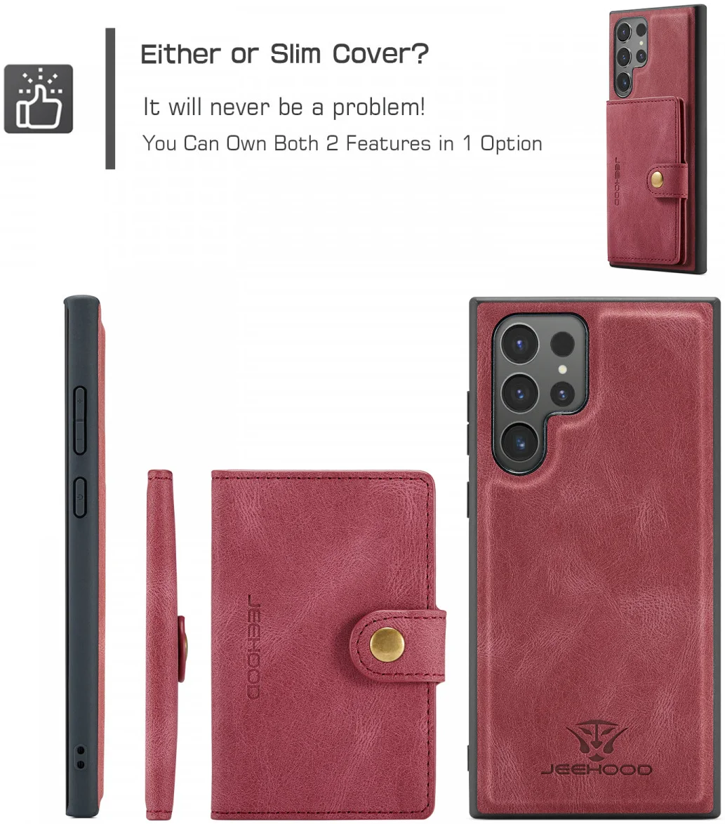 CaseMe JH-01 Samsung Galaxy S24 Ultra Hoes Magnetische Kaarthouder Rood afbeelding 7