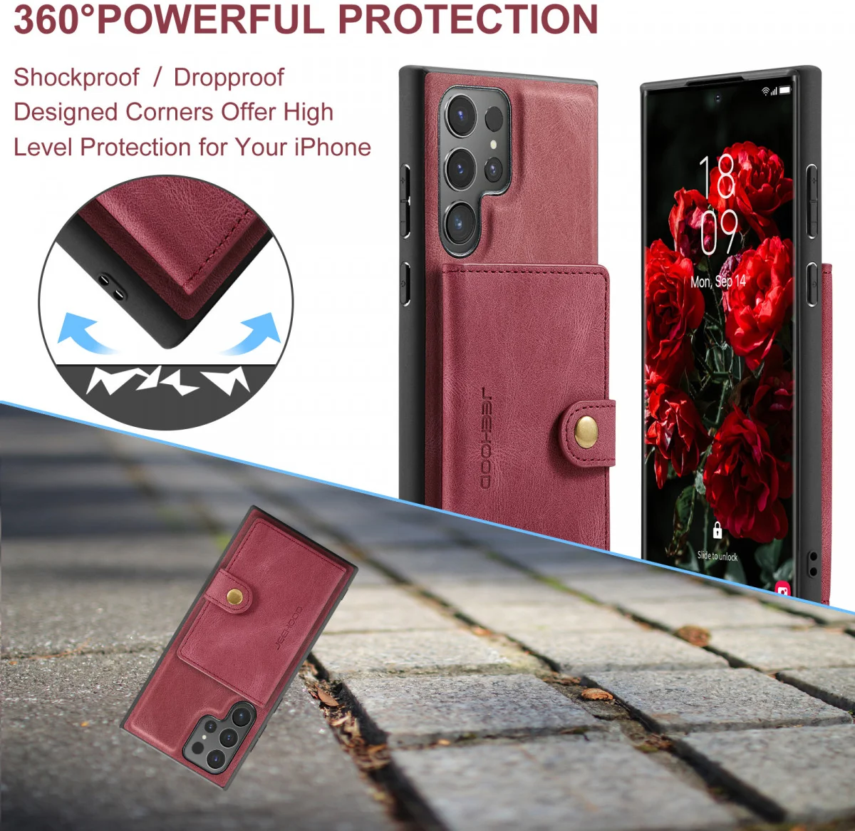 CaseMe JH-01 Samsung Galaxy S24 Ultra Hoes Magnetische Kaarthouder Rood afbeelding 9