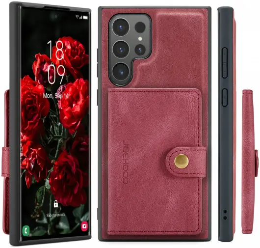 CaseMe JH-01 Samsung Galaxy S24 Ultra Hoes Magnetische Kaarthouder Rood afbeelding 24