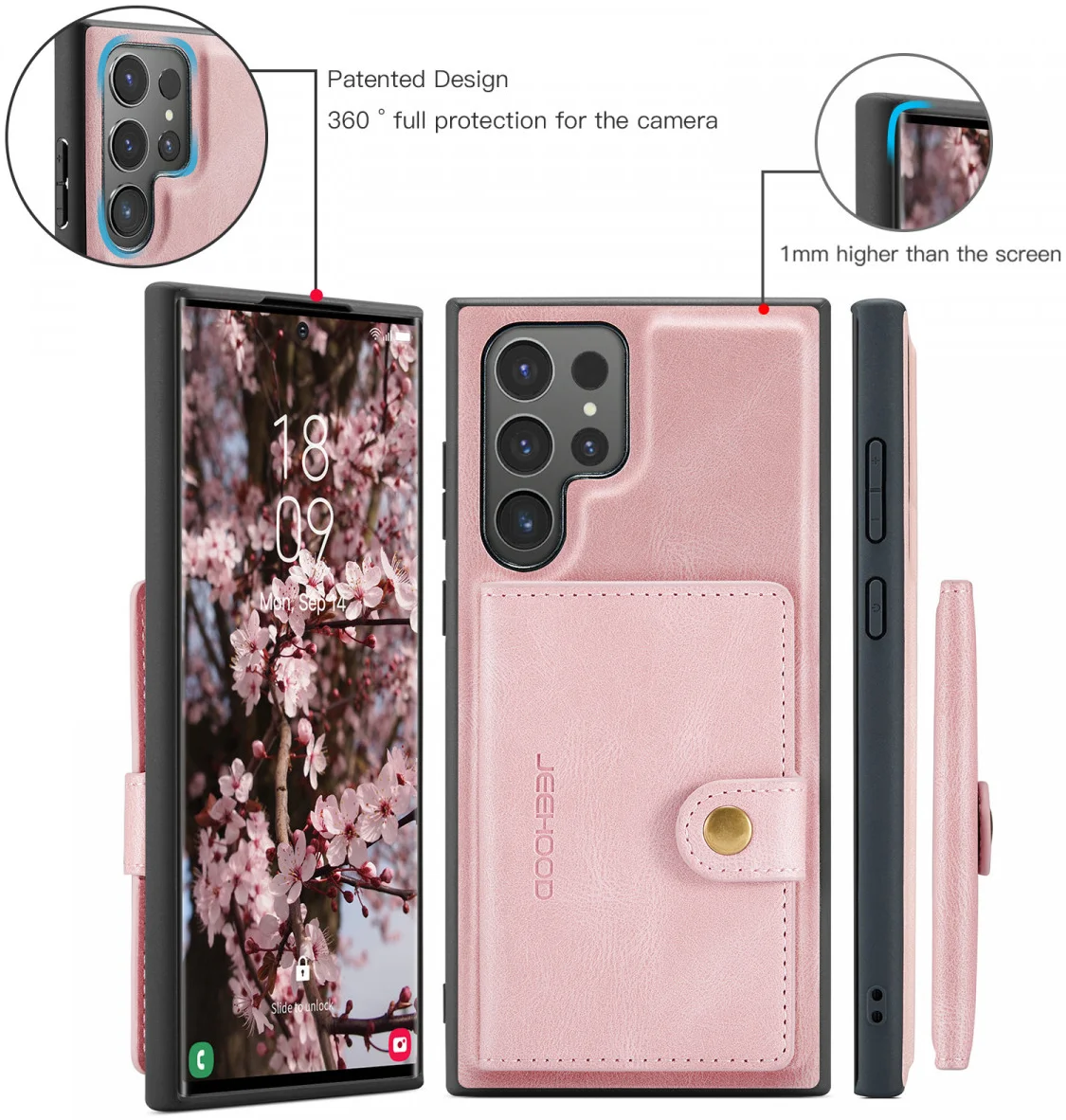 CaseMe JH-01 Samsung Galaxy S24 Ultra Hoes Magnetische Kaarthouder Roze afbeelding 12