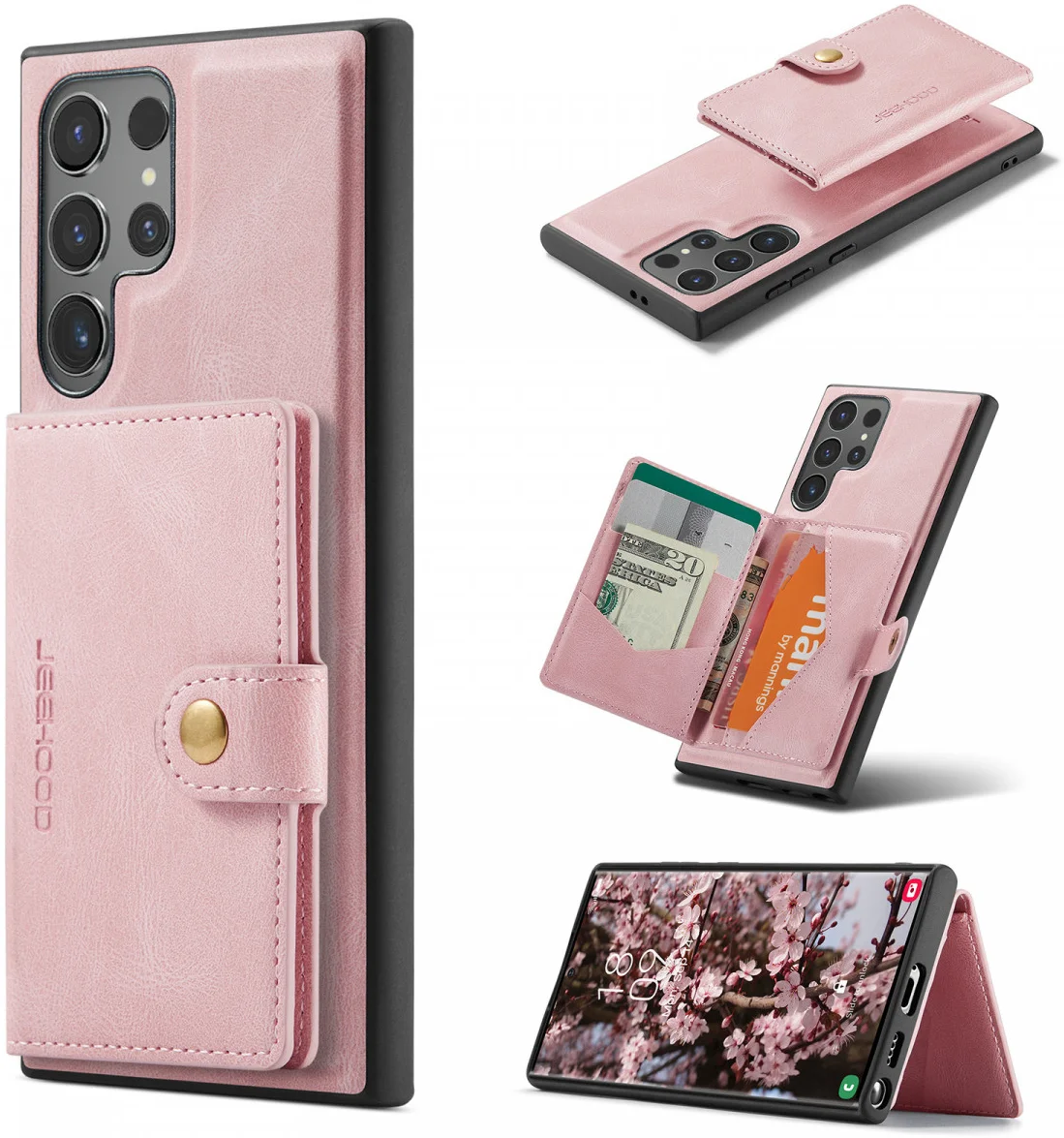 CaseMe JH-01 Samsung Galaxy S24 Ultra Hoes Magnetische Kaarthouder Roze afbeelding 3
