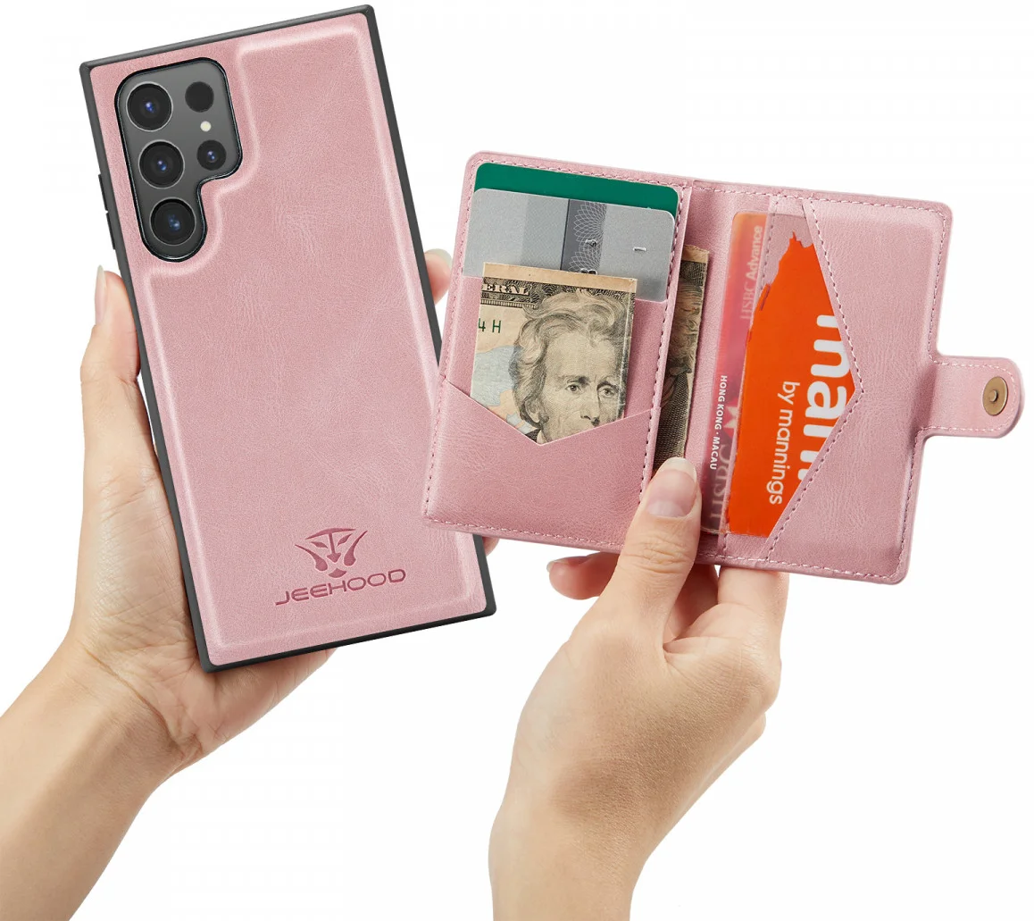 CaseMe JH-01 Samsung Galaxy S24 Ultra Hoes Magnetische Kaarthouder Roze afbeelding 4
