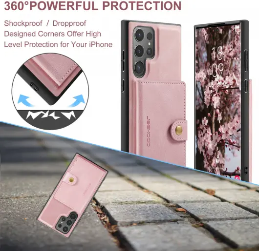 CaseMe JH-01 Samsung Galaxy S24 Ultra Hoes Magnetische Kaarthouder Roze afbeelding 9