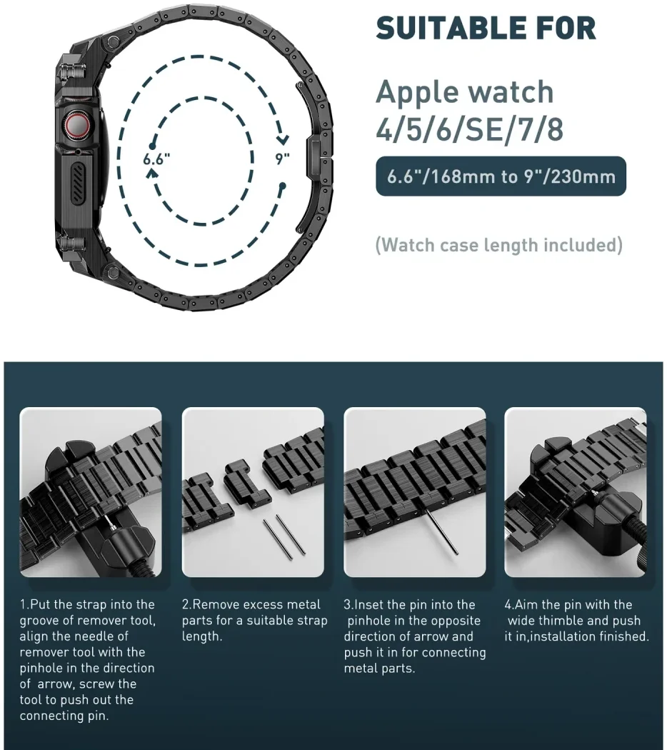 SUPCASE UB - Stalen Apple Watch 45MM / 44MM Case met Schakelband - Zwart afbeelding 11