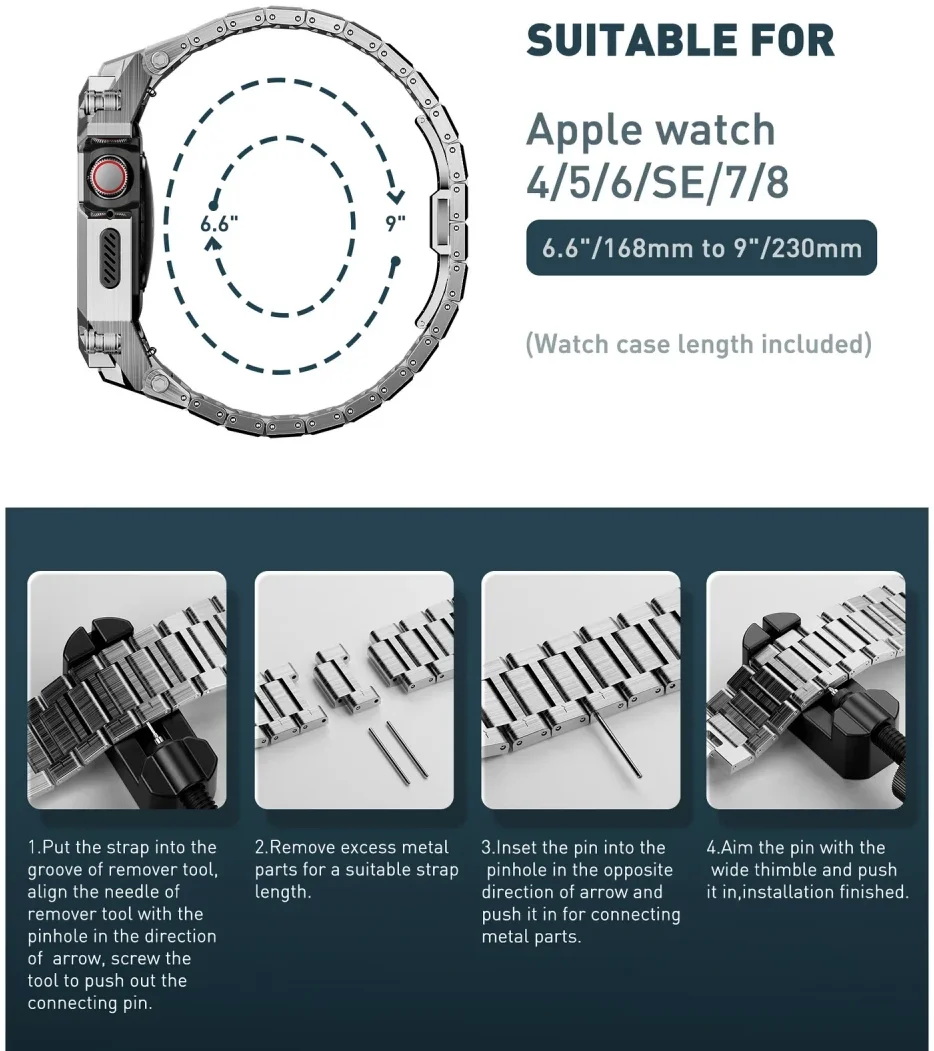 SUPCASE UB - Stalen Apple Watch 45MM / 44MM Case met Schakelband - Zilver afbeelding 10