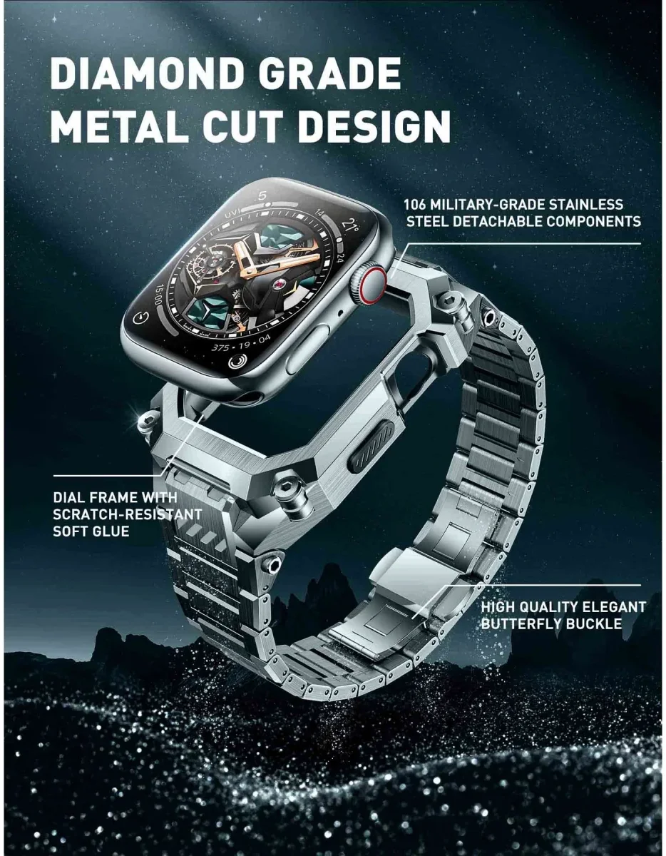 SUPCASE UB - Stalen Apple Watch 45MM / 44MM Case met Schakelband - Zilver afbeelding 4