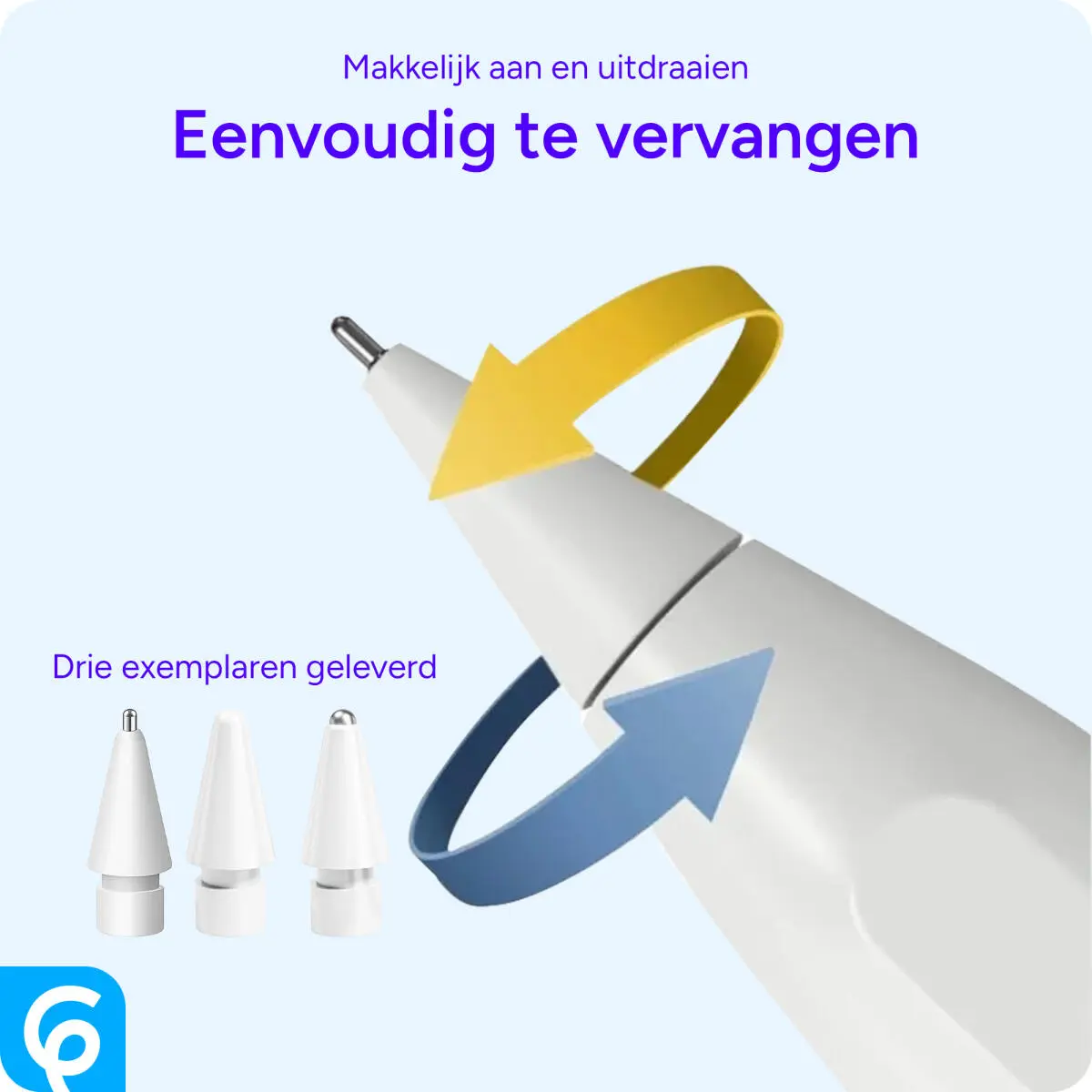 Replacement Plastic en Metalen Tips voor Apple Pencil 1 / 2 Wit 3-Pack afbeelding 3
