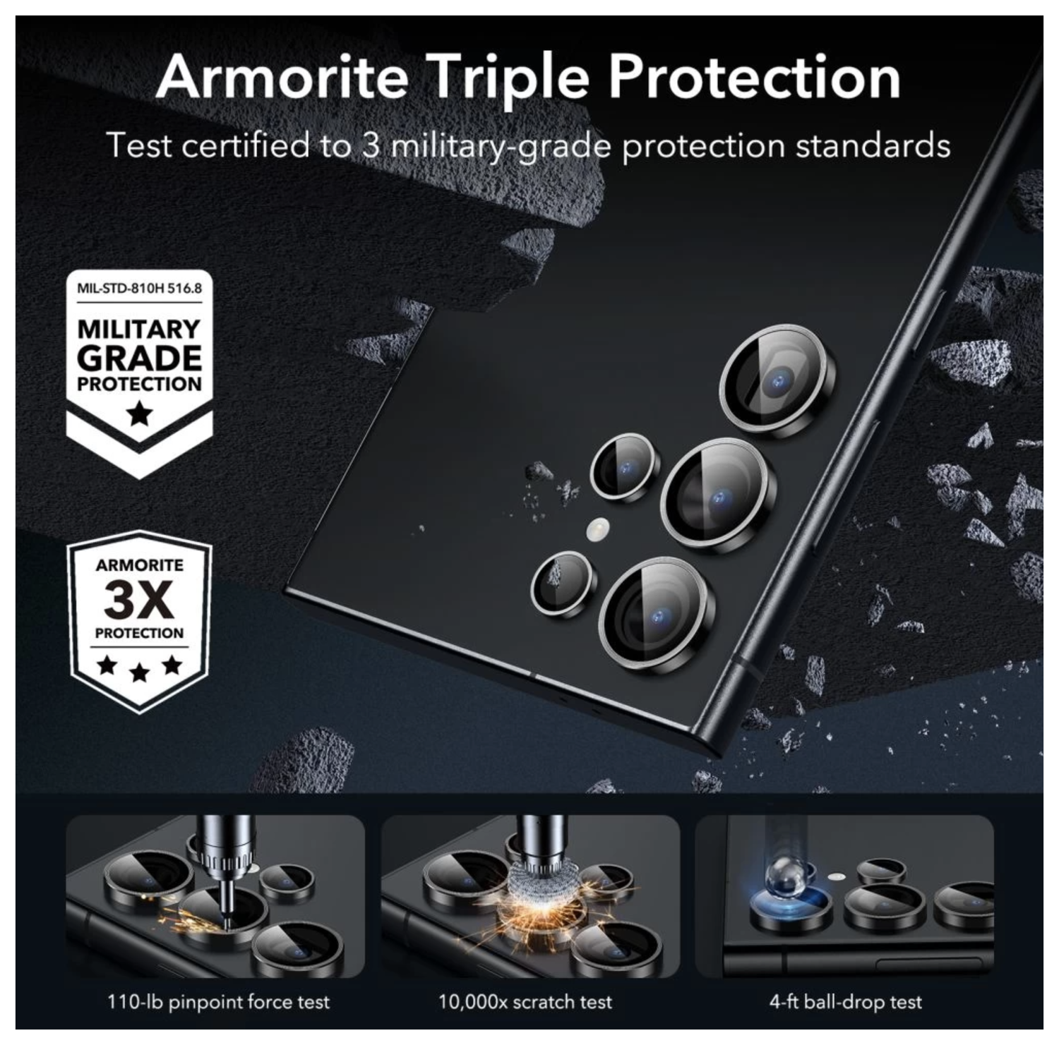 ESR Samsung Galaxy S24 Ultra Camera Lens Protector Zwart afbeelding 8