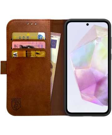 Rosso Element Samsung Galaxy A35 Hoesje Book Case Wallet Bruin Hoesjes