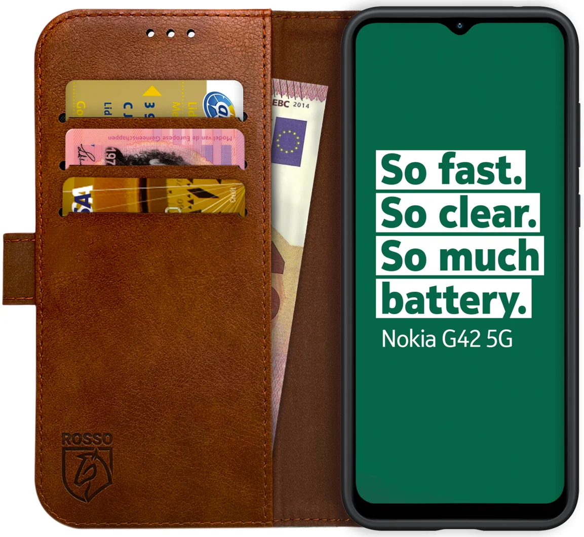 Rosso Element Nokia G42 Hoesje Book Case Wallet Bruin afbeelding 1