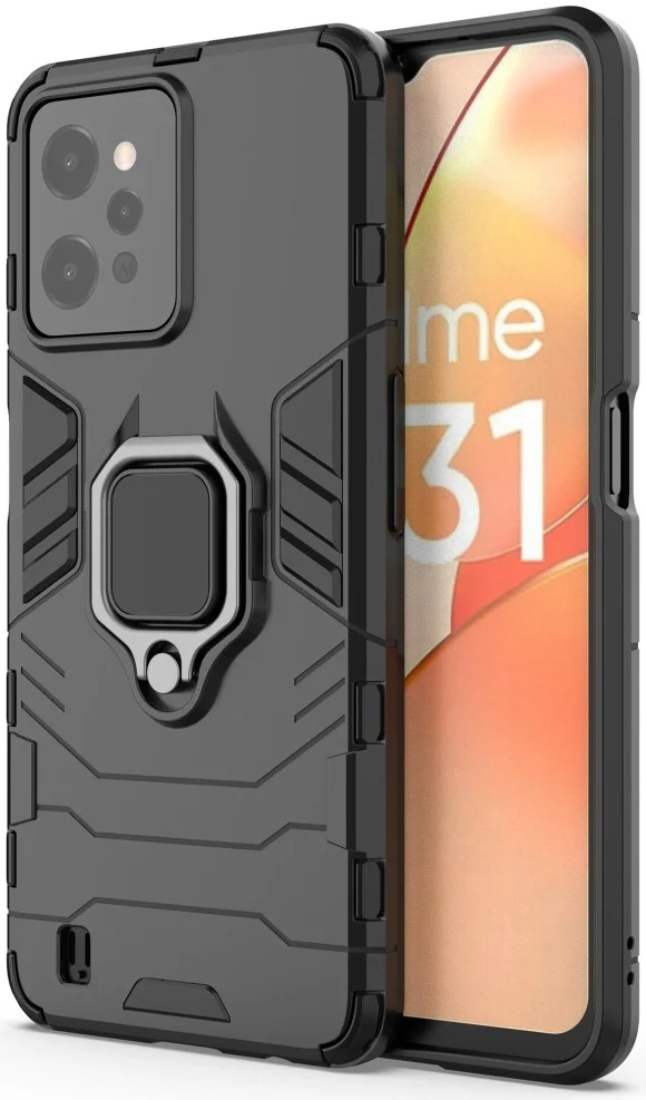 Realme C31 Hoesje met Magnetische Kickstand Ring Zwart afbeelding 1