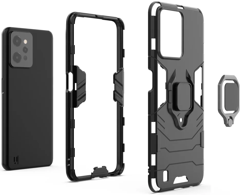 Realme C31 Hoesje met Magnetische Kickstand Ring Zwart afbeelding 3