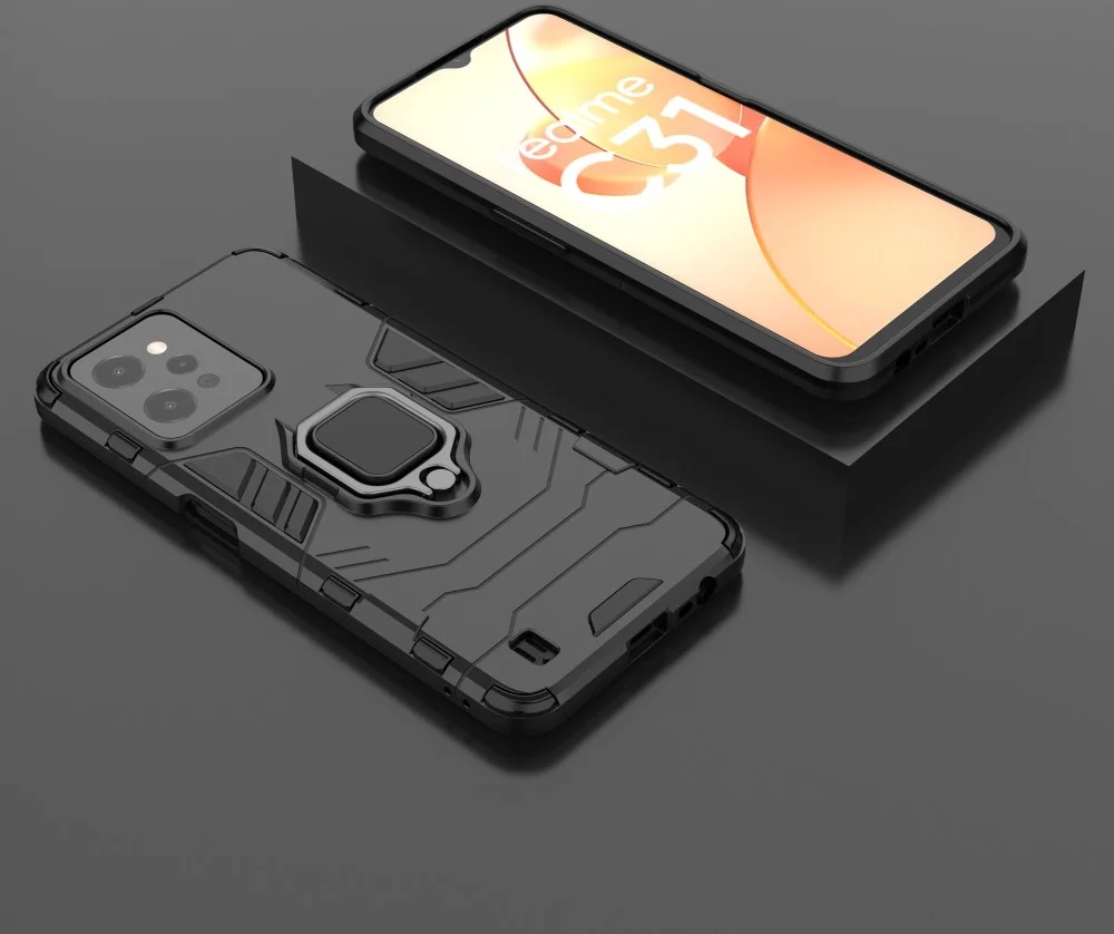 Realme C31 Hoesje met Magnetische Kickstand Ring Zwart afbeelding 5