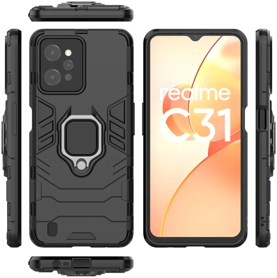 Realme C31 Hoesje met Magnetische Kickstand Ring Zwart afbeelding 7