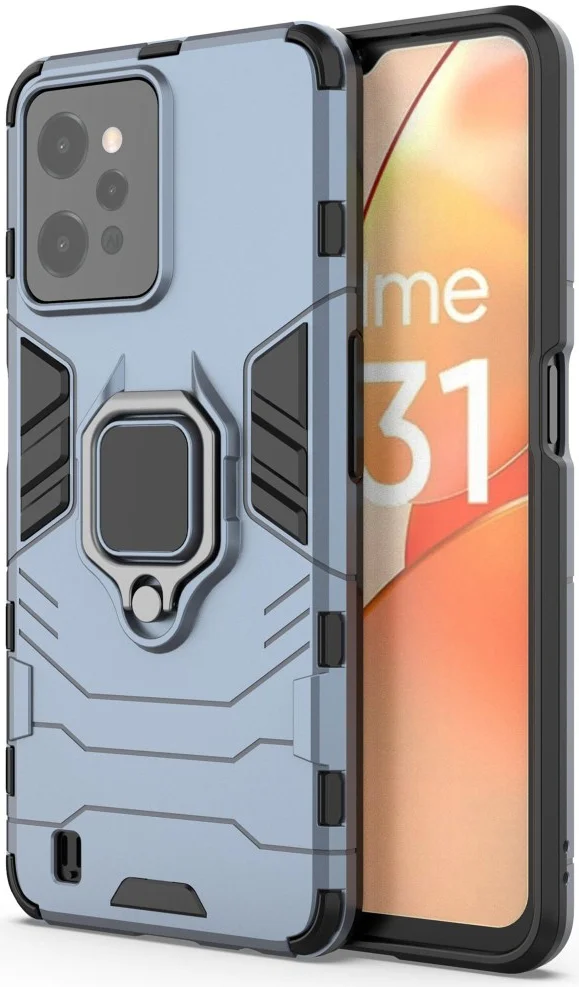 Realme C31 Hoesje met Magnetische Kickstand Ring Blauw afbeelding 1